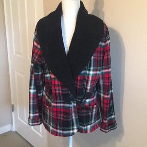 Ralph Lauren red tartan plaid jacket wooly collar